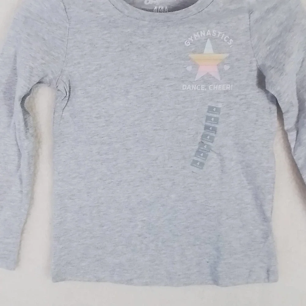 OshKosh Long Sleeve‎ Cotton T-Shirt Girl's Size 4 Gray, Gym, Dance, Cheer